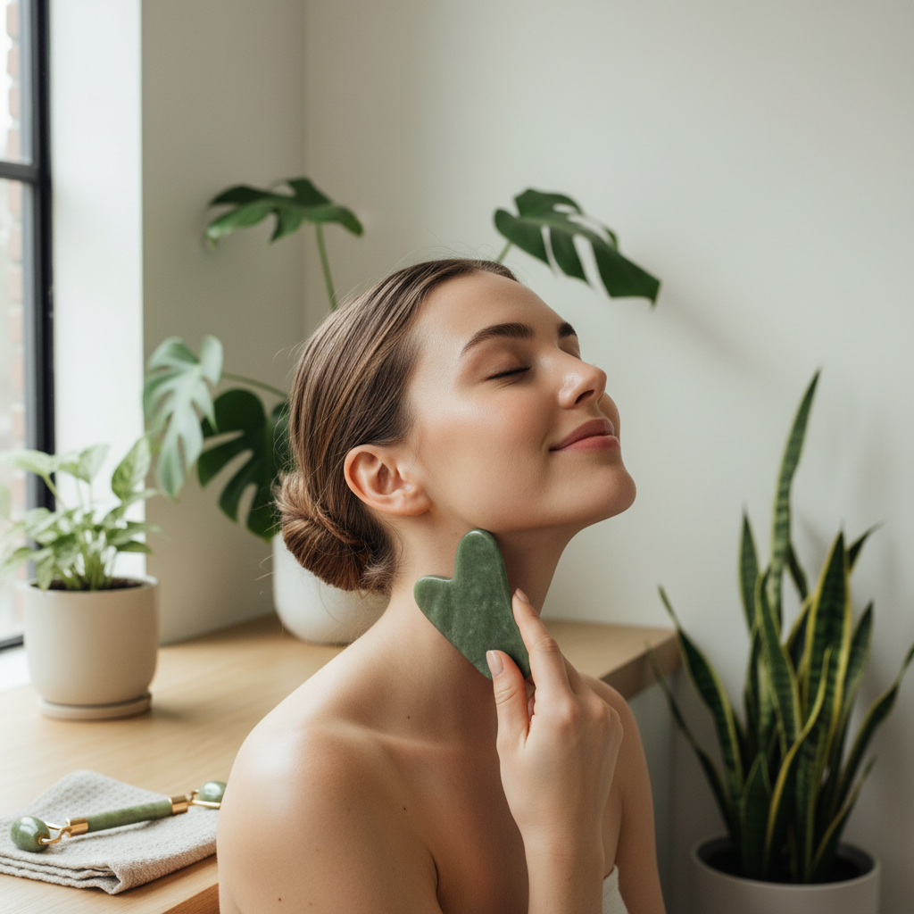 Jade Roller & Gua Sha Massage Set - Natural Stone Facial Tool Kit