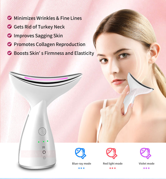 EMS Microcurrent Neck Lifting Device - LED Light Therapy for Double Chin & Wrinkles