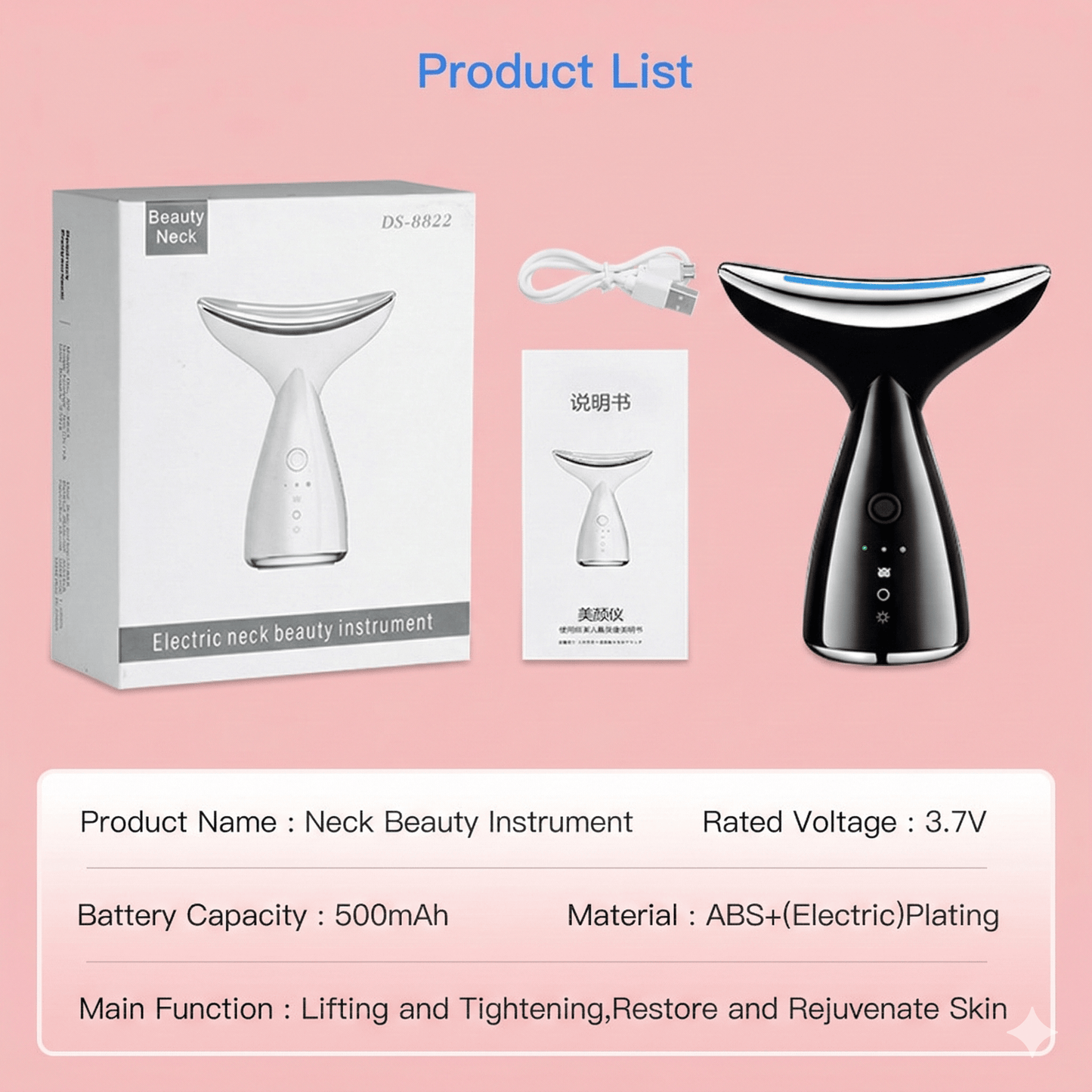 EMS Microcurrent Neck Lifting Device - LED Light Therapy for Double Chin & Wrinkles