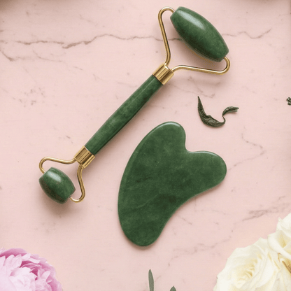 Jade Roller & Gua Sha Massage Set - Natural Stone Facial Tool Kit
