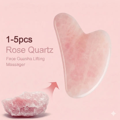 Rose Quartz Gua Sha & Facial Roller Set - Natural Stone Face Sculpting Kit