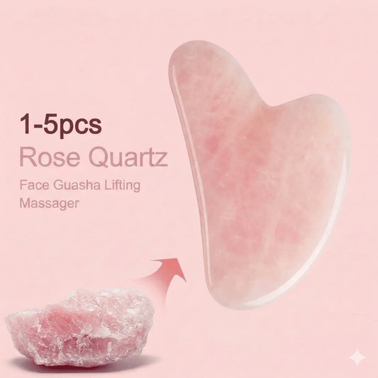 Rose Quartz Gua Sha & Facial Roller Set - Natural Stone Face Sculpting Kit