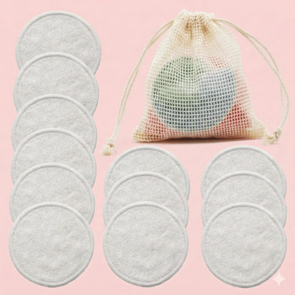Reusable Bamboo Makeup Remover Pads - 12 Pack Eco-Friendly Cleansing Rounds