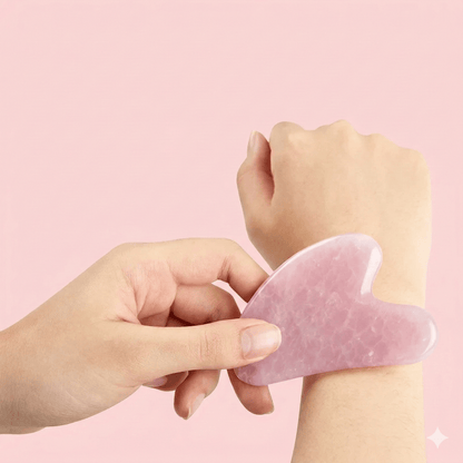 Rose Quartz Gua Sha & Facial Roller Set - Natural Stone Face Sculpting Kit