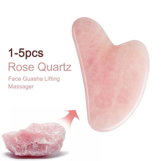 Rose Quartz Gua Sha & Facial Roller Set - Natural Stone Face Sculpting Kit