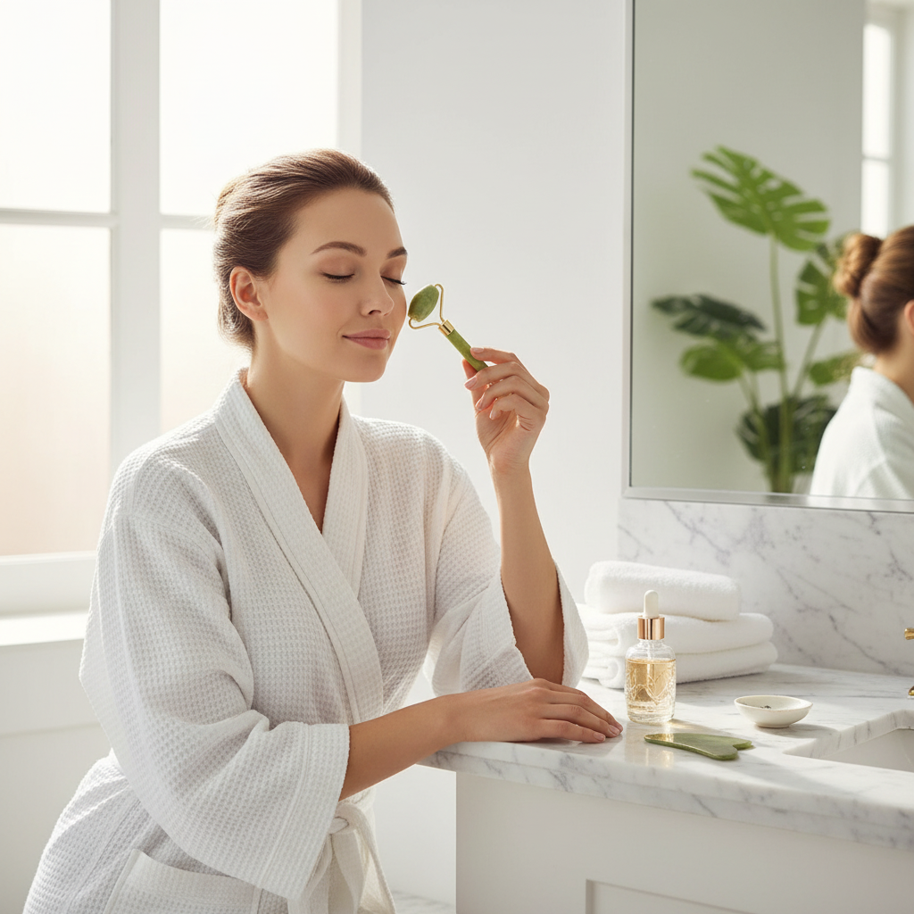 Jade Roller & Gua Sha Massage Set - Natural Stone Facial Tool Kit